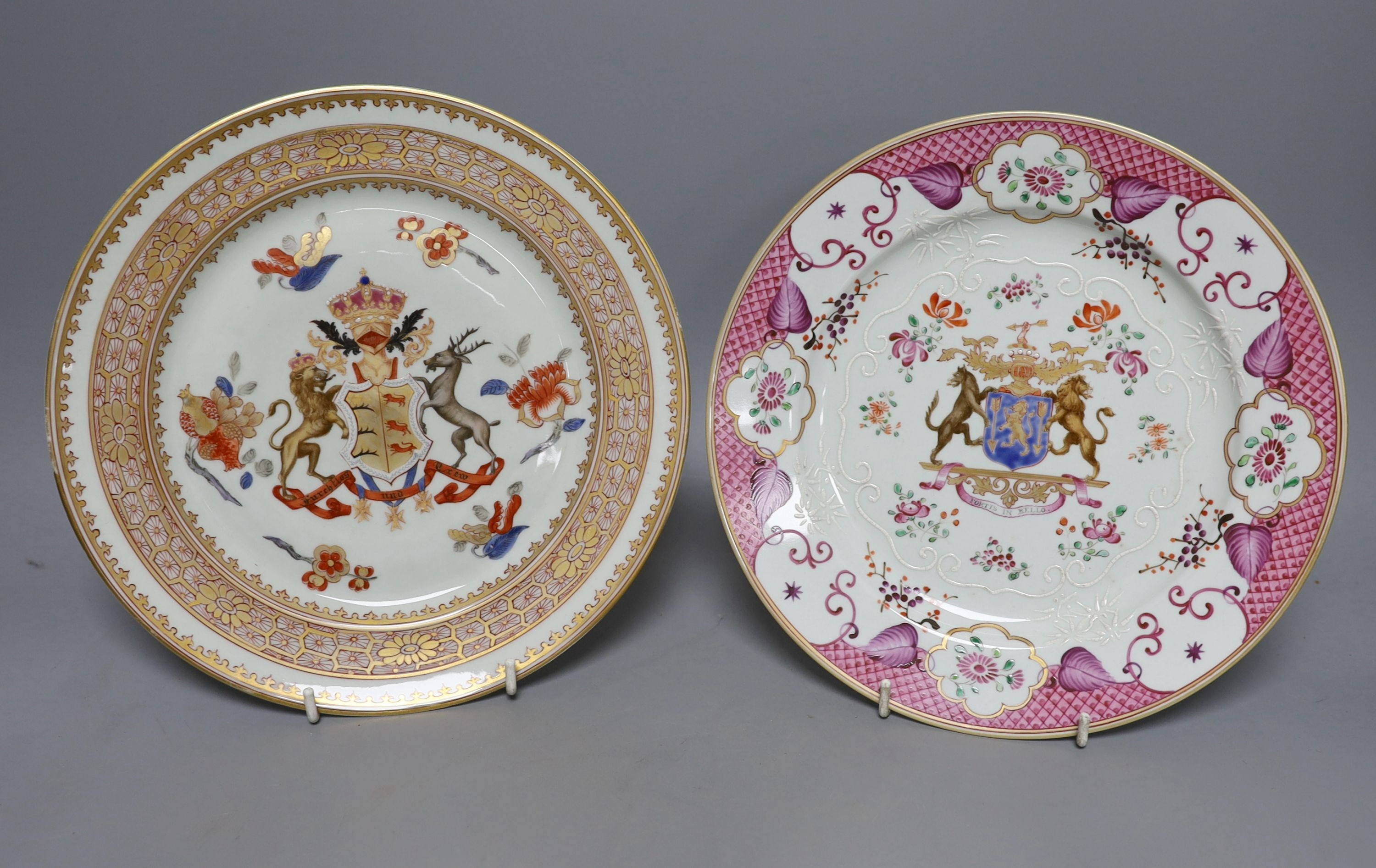 A collection of seven Chinese export armorial porcelain plates by Samson of Paris